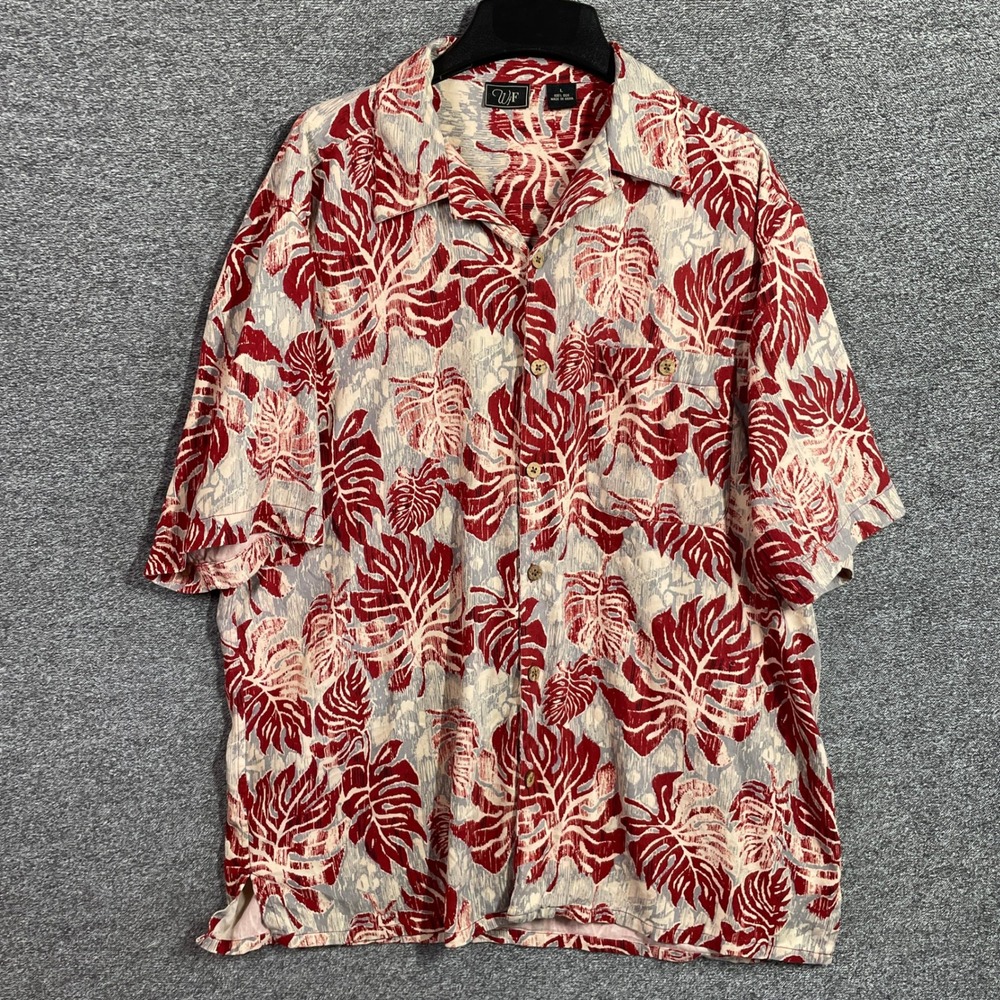 Vintage WtF Hawaiian Shirt Mens 100% Silk Short Sleeve Tropical Print Button Up